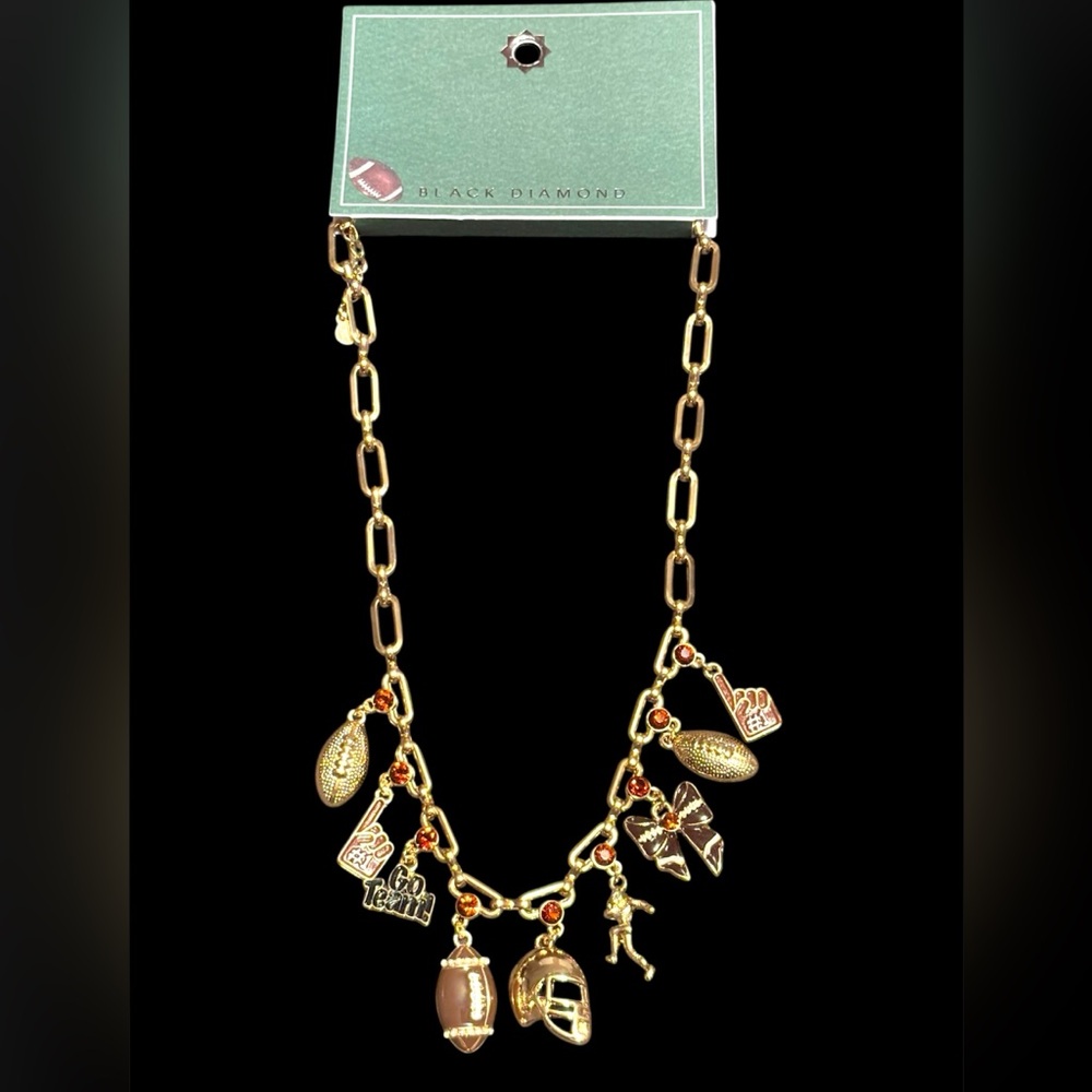 NWT•Black Diamond “Game Day” 3pc Gold Charm Necklace/bracelet/earring Trio